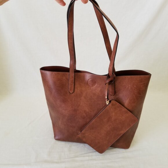 NWOT! Montana West Faux Leather Tote Shoulder Bag Purse w/Matching Bonus Pouch - Picture 3 of 10